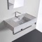 Marble Design Ceramic Wall Mounted Sink With Counter Space, Towel Bar Included